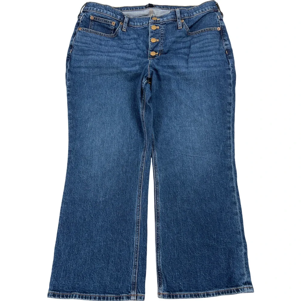 J Crew Women’s Dark Wash Mid Rise Flare Crop Denim Button Fly Petite - Picture 6 of 9